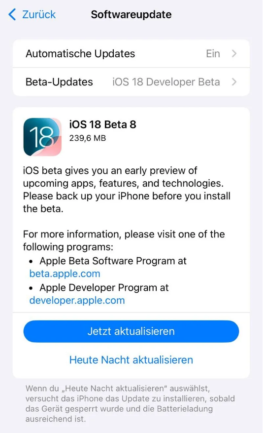 同江苹果手机维修分享苹果 iOS / iPadOS 18 开发者预览版 Beta 8 发布 